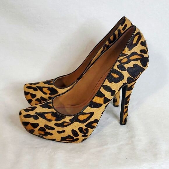 5/48 Saks 5th Avenue Lilla Leather Leapord Heels Shoes - Picture 6 of 7